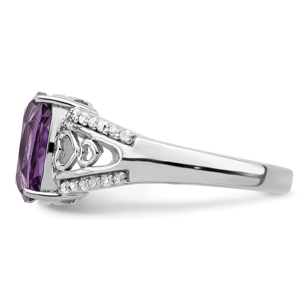Sterlingsilber Rhodiniert Amethyst & Diamant Ring (size 7 Nur)