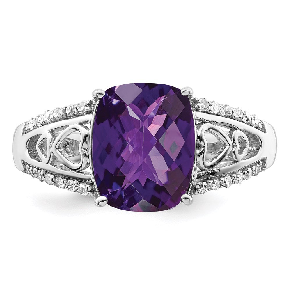 Sterlingsilber Rhodiniert Amethyst & Diamant Ring (size 7 Nur)
