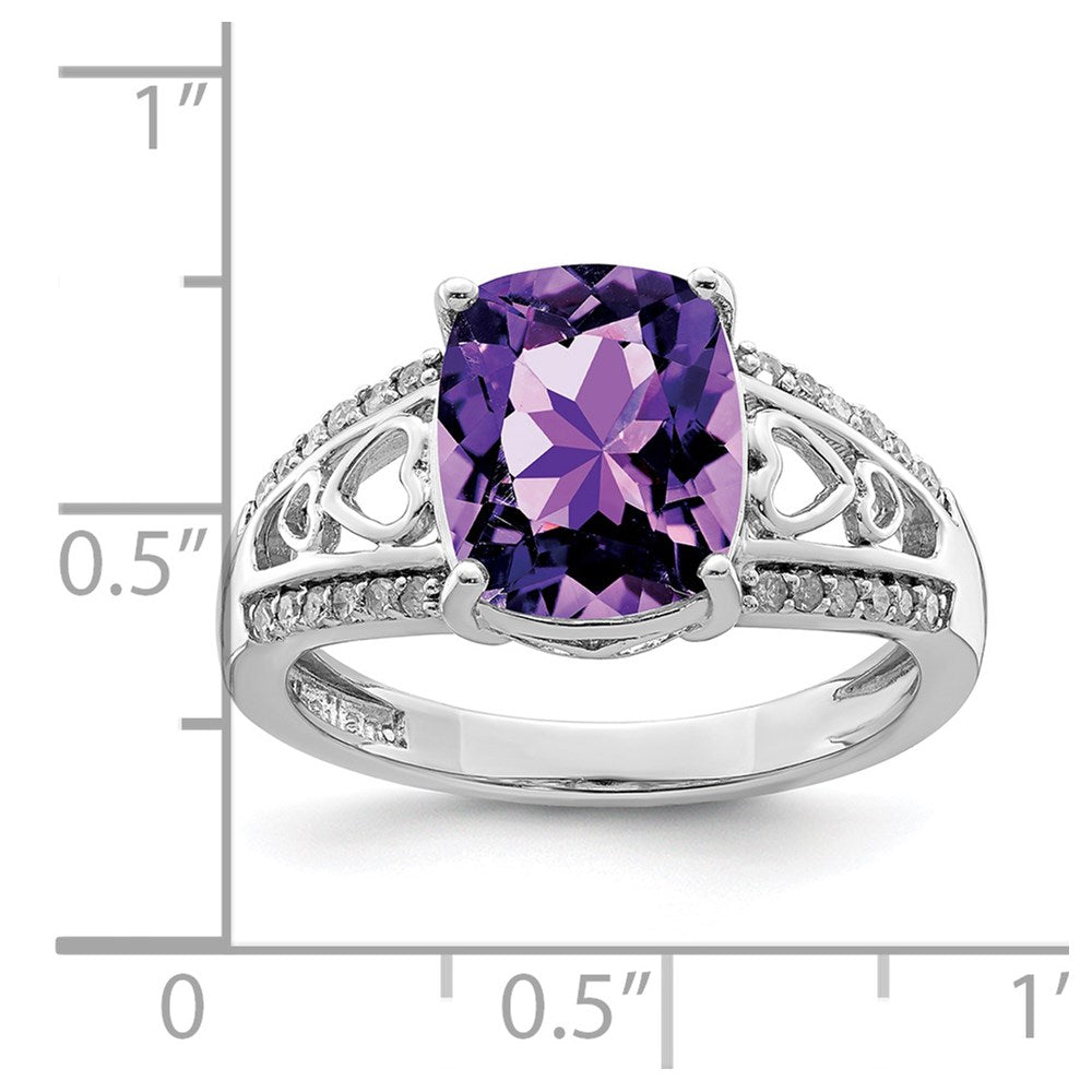 Sterlingsilber Rhodiniert Amethyst & Diamant Ring (size 7 Nur)