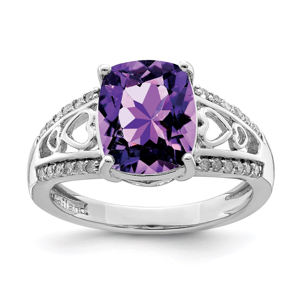 Sterlingsilber Rhodiniert Amethyst & Diamant Ring (size 7 Nur)