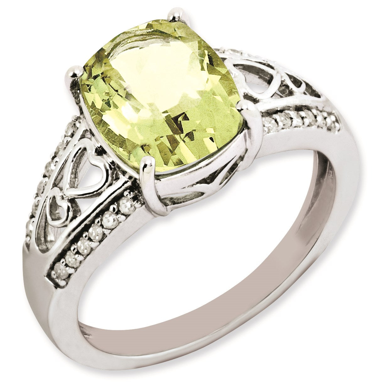 Sterlingsilber Rhodiniert Diamant & Zitrone Quarz Ring (size 7 Nur)