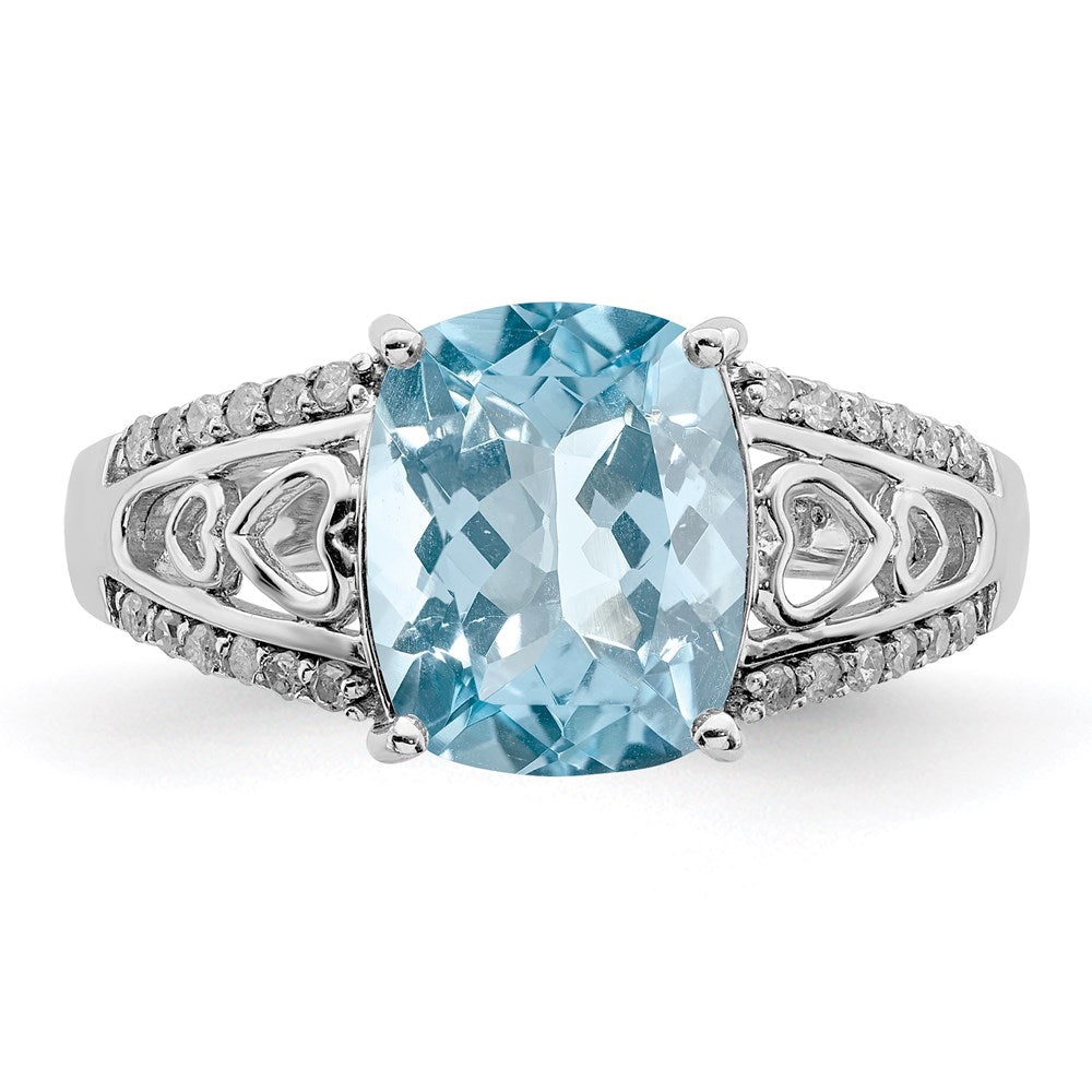 Sterlingsilber Rhodium Diamant & Himmel Blautopas Ring (size 7 Nur)