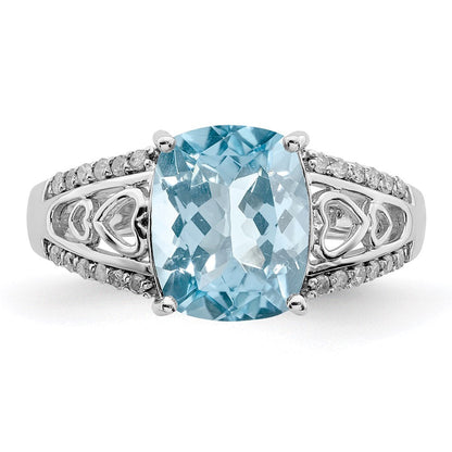 Sterlingsilber Rhodium Diamant & Himmel Blautopas Ring (size 7 Nur)