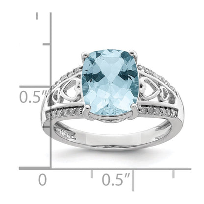 Sterlingsilber Rhodium Diamant & Himmel Blautopas Ring (size 7 Nur)