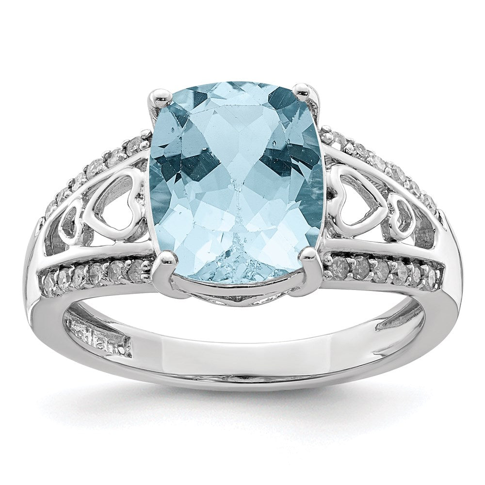 Sterlingsilber Rhodium Diamant & Himmel Blautopas Ring (size 7 Nur)