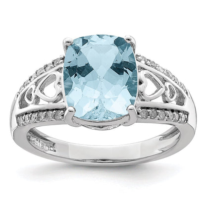 Sterlingsilber Rhodium Diamant & Himmel Blautopas Ring (size 7 Nur)