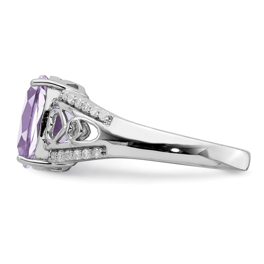 Sterlingsilber Rhodium Diamant & Rosa Quarz Ring (size 8 Nur)