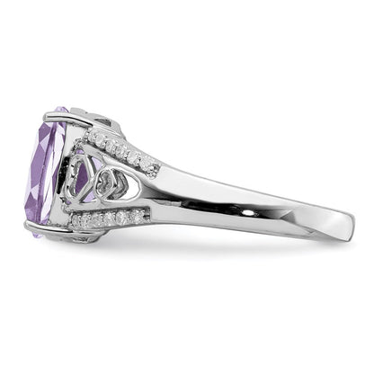 Sterlingsilber Rhodium Diamant & Rosa Quarz Ring (size 8 Nur)