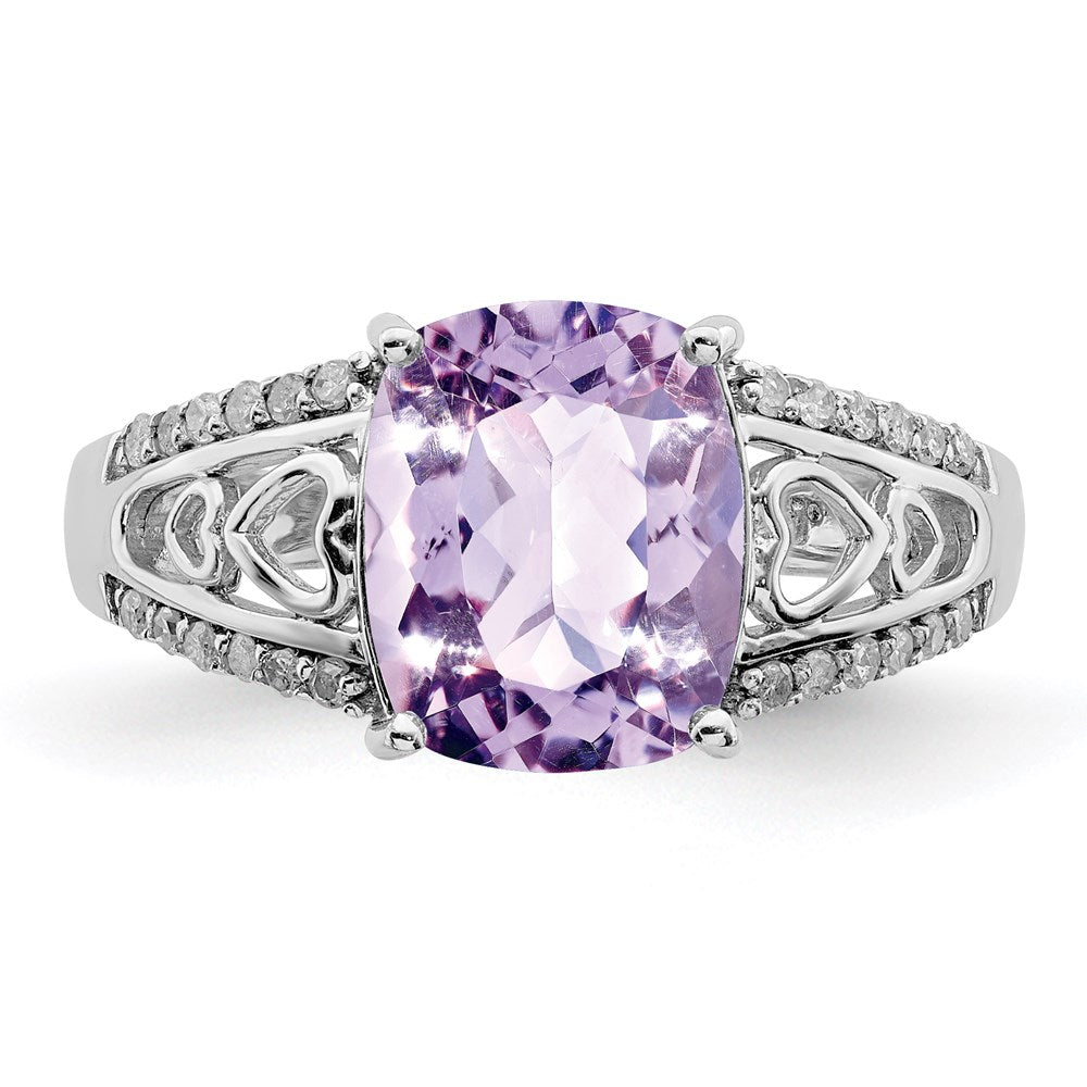Sterlingsilber Rhodium Diamant & Rosa Quarz Ring (size 8 Nur)
