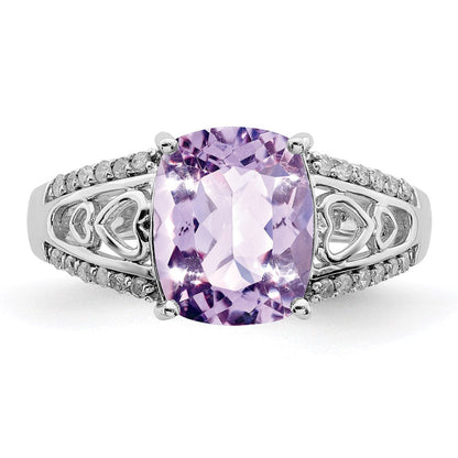 Sterlingsilber Rhodium Diamant & Rosa Quarz Ring (size 8 Nur)