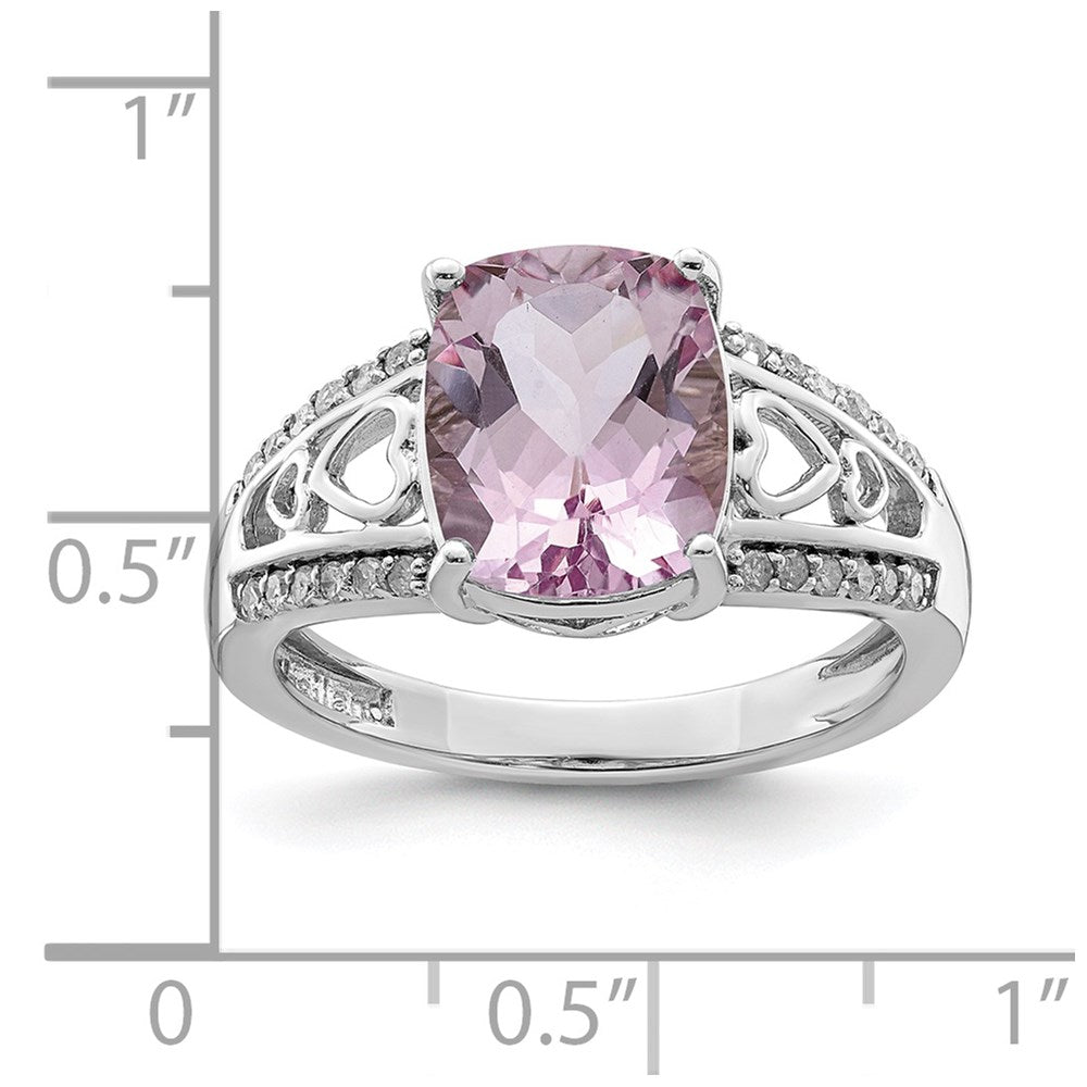 Sterlingsilber Rhodium Diamant & Rosa Quarz Ring (size 8 Nur)