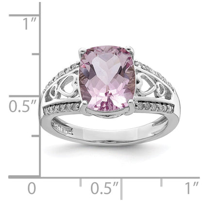 Sterlingsilber Rhodium Diamant & Rosa Quarz Ring (size 8 Nur)