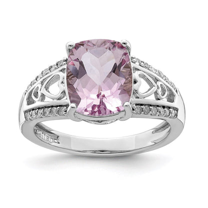 Sterlingsilber Rhodium Diamant & Rosa Quarz Ring (size 8 Nur)