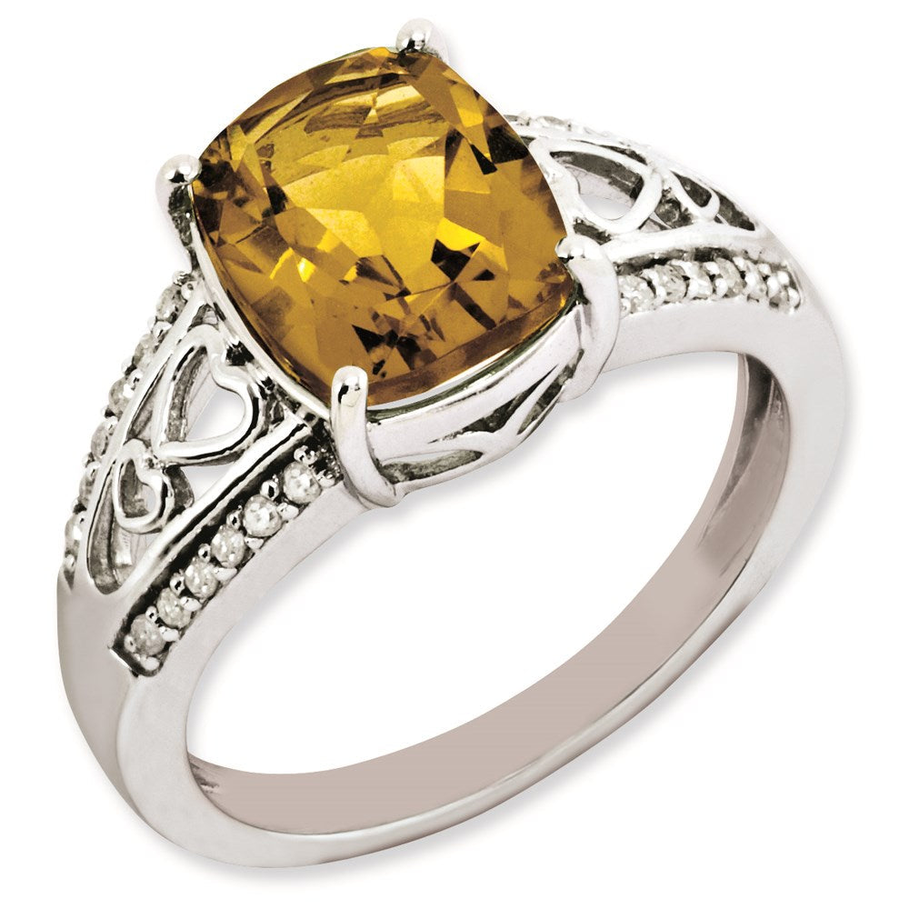 Sterlingsilber Rhodiniert Diamant & Whiskey Quarz Ring (size 7 Nur)