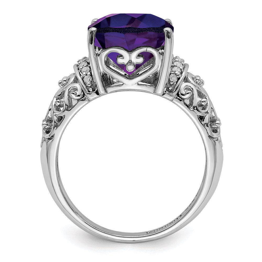 Sterlingsilber Rhodiniert Karo Schliff Amethyst & Diamant Ring (size 7 Nur)