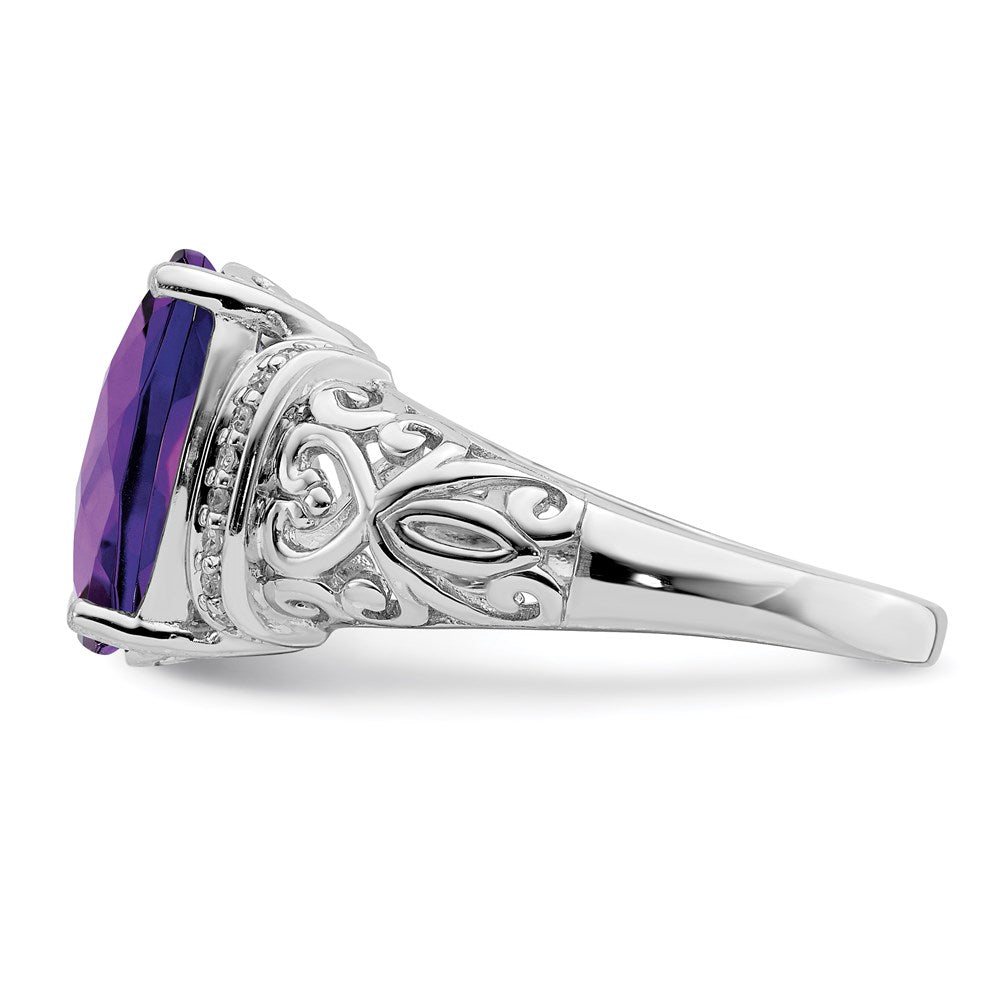 Sterlingsilber Rhodiniert Karo Schliff Amethyst & Diamant Ring (size 7 Nur)