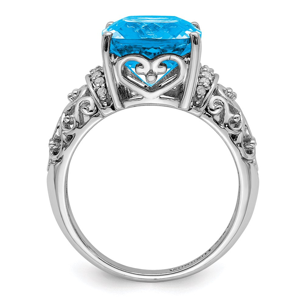 Sterlingsilber Rhodium Karo Schliff Blautopas & Diamant Ring (size 7 Nur)