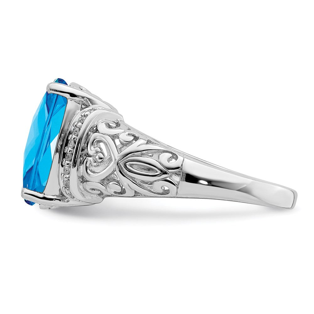 Sterlingsilber Rhodium Karo Schliff Blautopas & Diamant Ring (size 7 Nur)
