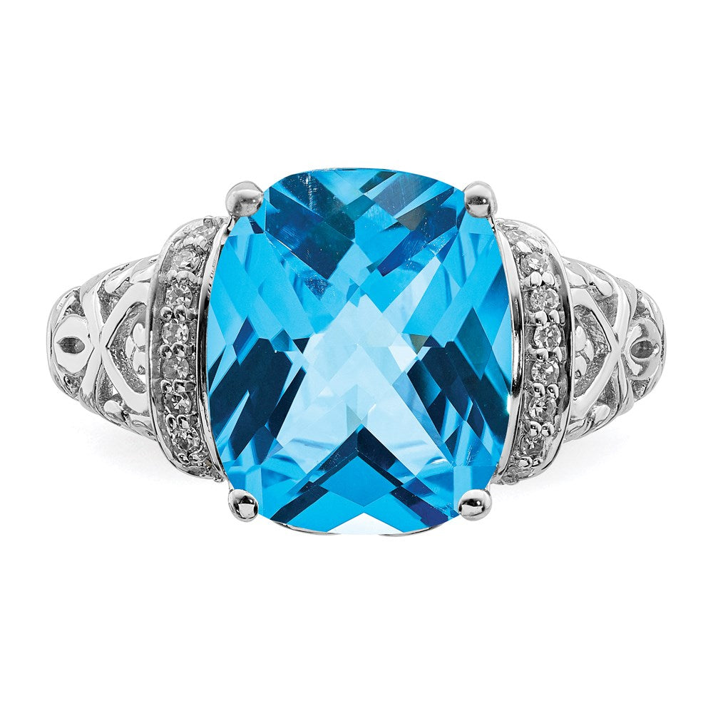 Sterlingsilber Rhodium Karo Schliff Blautopas & Diamant Ring (size 7 Nur)