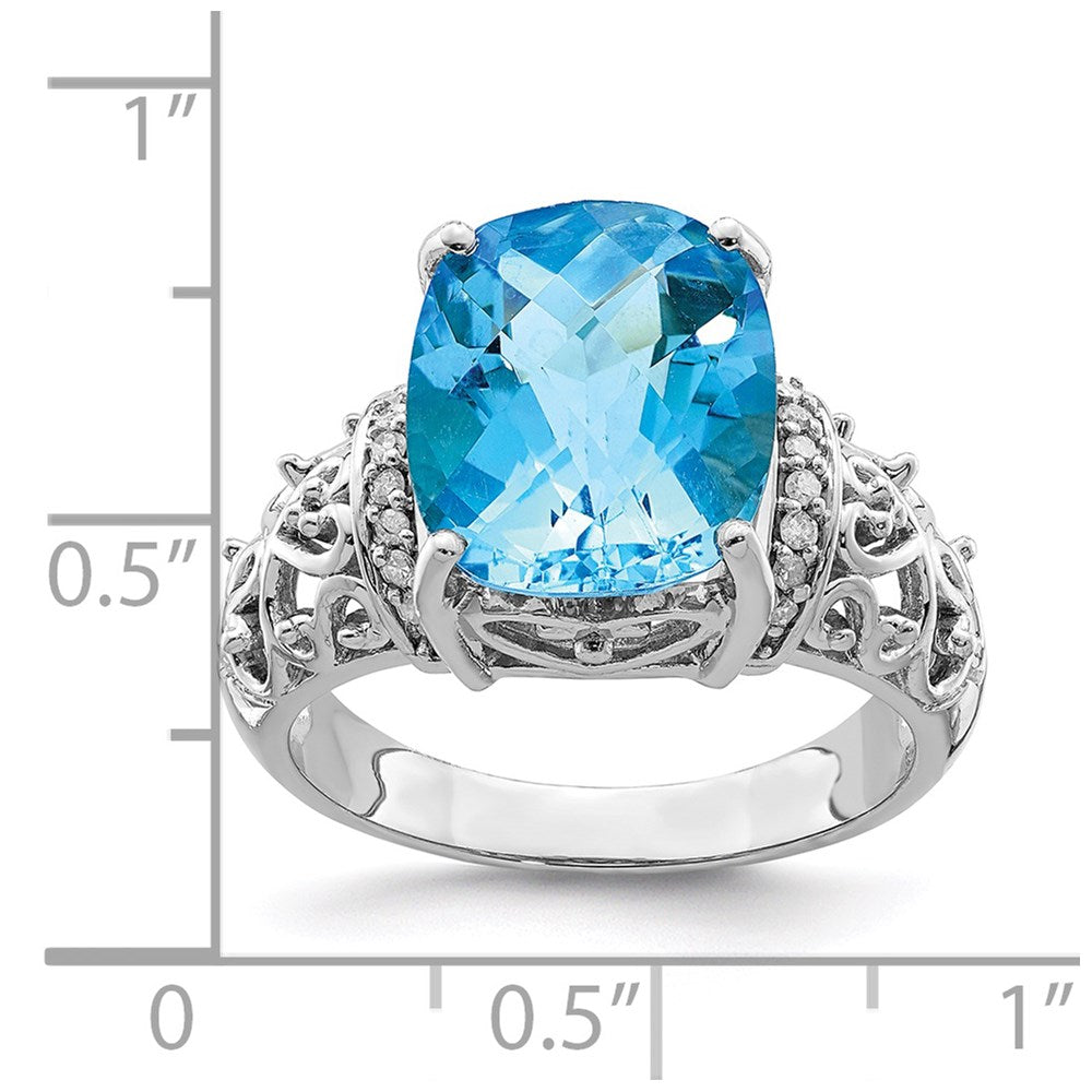 Sterlingsilber Rhodium Karo Schliff Blautopas & Diamant Ring (size 7 Nur)