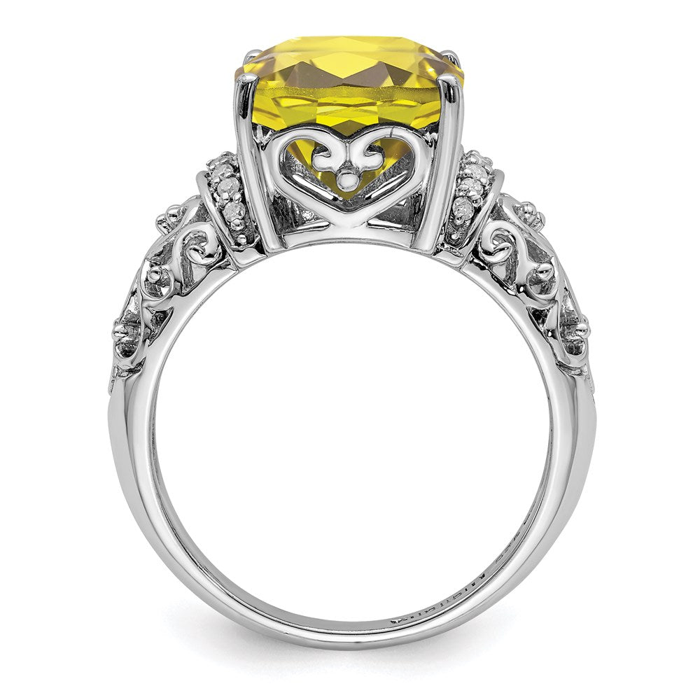 Sterlingsilber Rhodium Diamant & Karo Schliff Zitrone Quarz Ring (size 7 Nur)