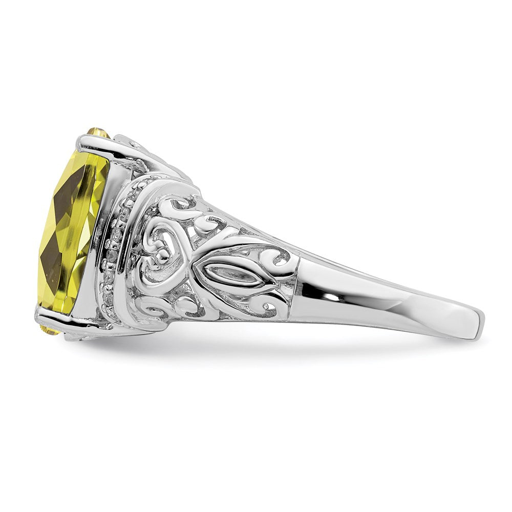 Sterlingsilber Rhodium Diamant & Karo Schliff Zitrone Quarz Ring (size 7 Nur)