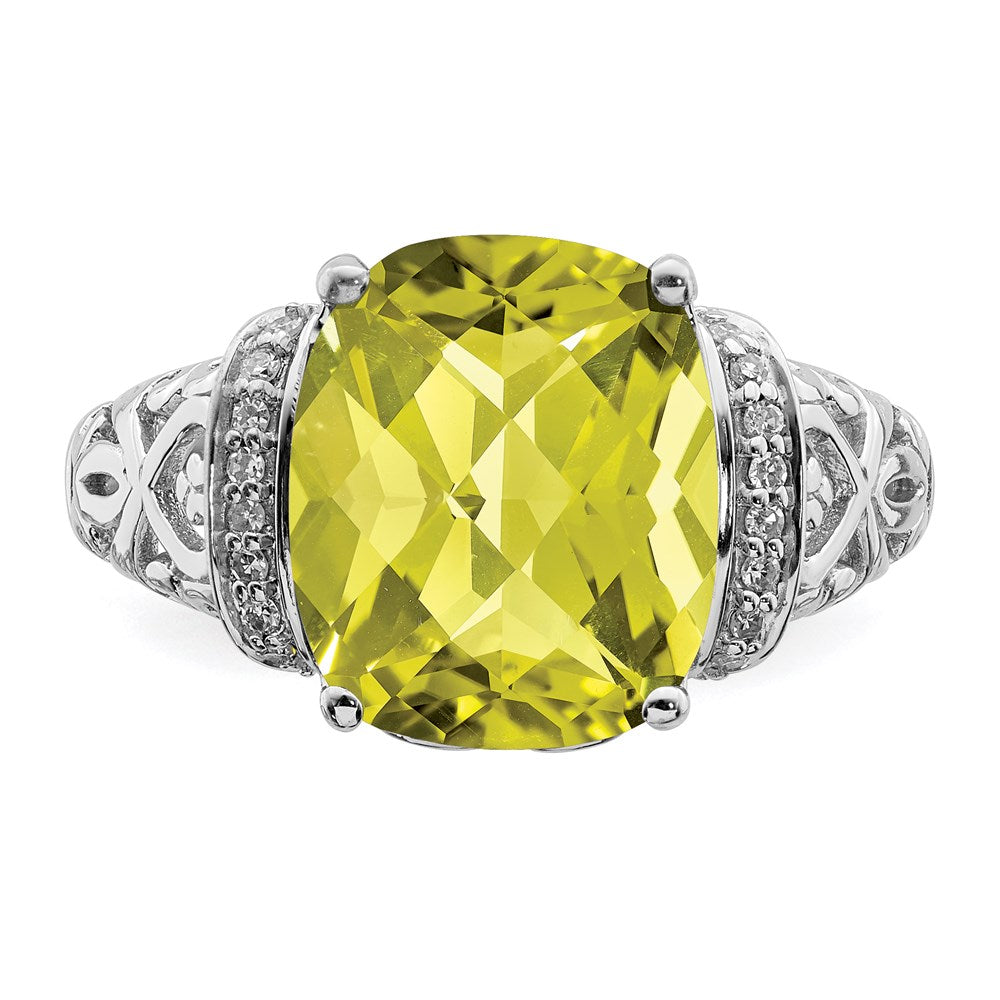 Sterlingsilber Rhodium Diamant & Karo Schliff Zitrone Quarz Ring (size 7 Nur)