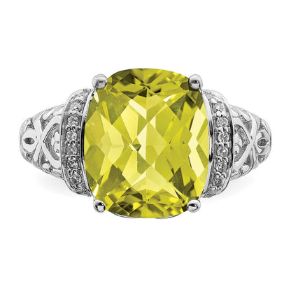 Sterlingsilber Rhodium Diamant & Karo Schliff Zitrone Quarz Ring (size 7 Nur)
