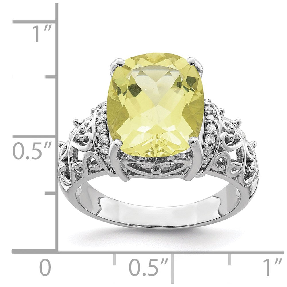 Sterlingsilber Rhodium Diamant & Karo Schliff Zitrone Quarz Ring (size 7 Nur)