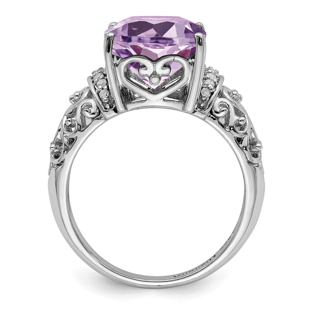 Sterlingsilber Rhodium Diamant & Karo Schliff Rosa Quarz Ring (size 7 Nur)