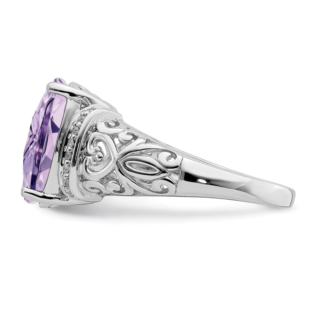 Sterlingsilber Rhodium Diamant & Karo Schliff Rosa Quarz Ring (size 7 Nur)