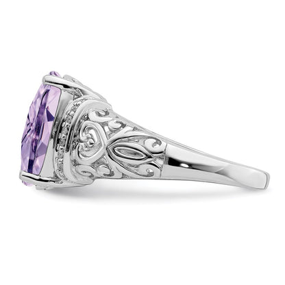 Sterlingsilber Rhodium Diamant & Karo Schliff Rosa Quarz Ring (size 7 Nur)