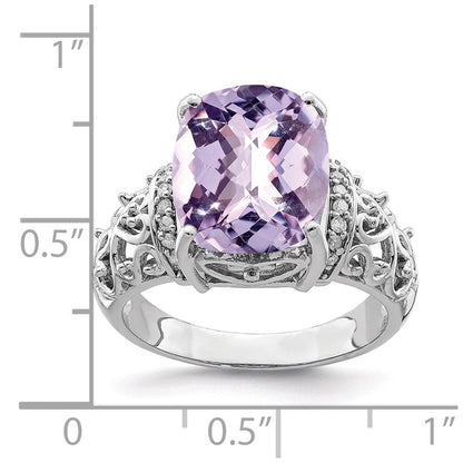 Sterlingsilber Rhodium Diamant & Karo Schliff Rosa Quarz Ring (size 7 Nur)