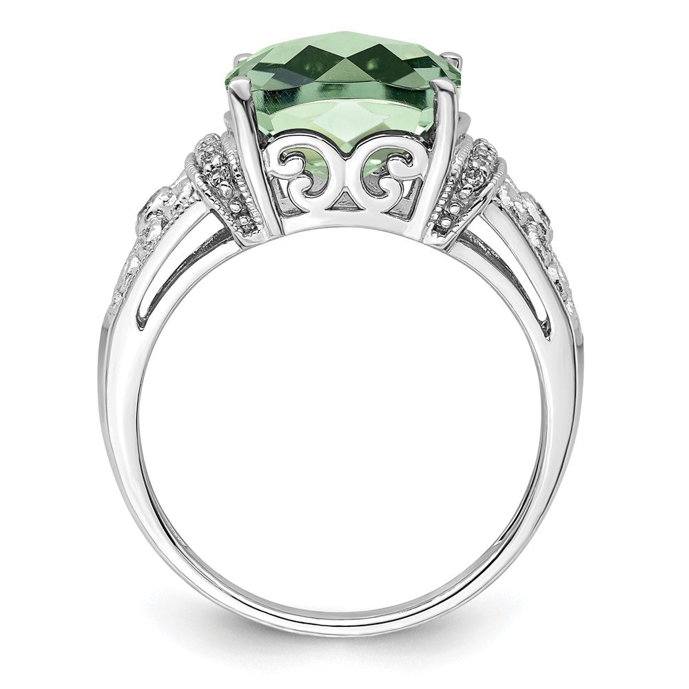 Sterlingsilber Rhodium Diamant & Karo Schliff Grün Quarz Ring