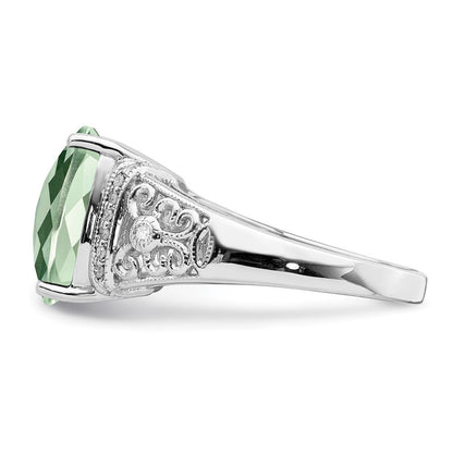 Sterlingsilber Rhodium Diamant & Karo Schliff Grün Quarz Ring