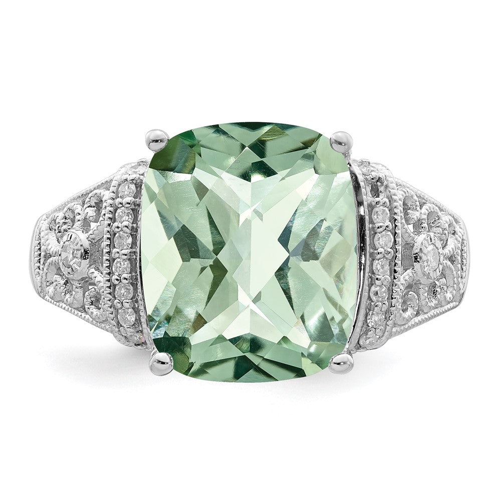 Sterlingsilber Rhodium Diamant & Karo Schliff Grün Quarz Ring