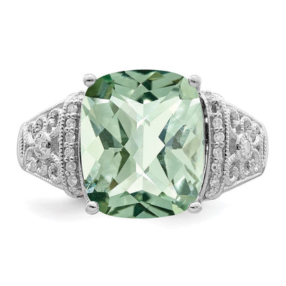 Sterlingsilber Rhodium Diamant & Karo Schliff Grün Quarz Ring