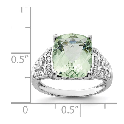 Sterlingsilber Rhodium Diamant & Karo Schliff Grün Quarz Ring