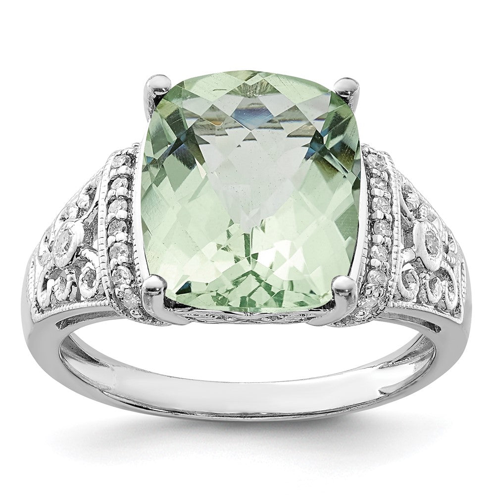 Sterlingsilber Rhodium Diamant & Karo Schliff Grün Quarz Ring