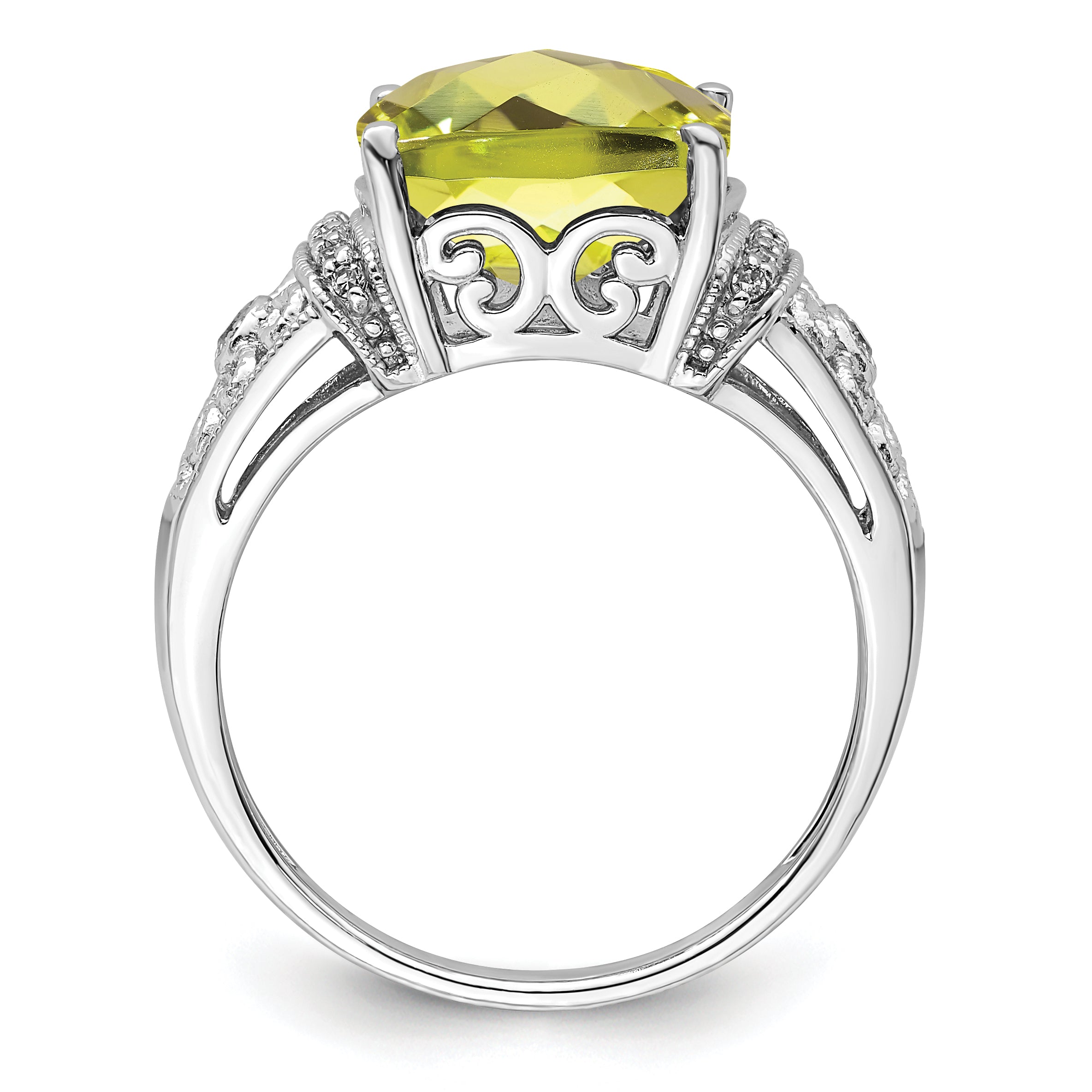Sterlingsilber Rhodium Diamant & Karo Schliff Zitrone Quarz Ring