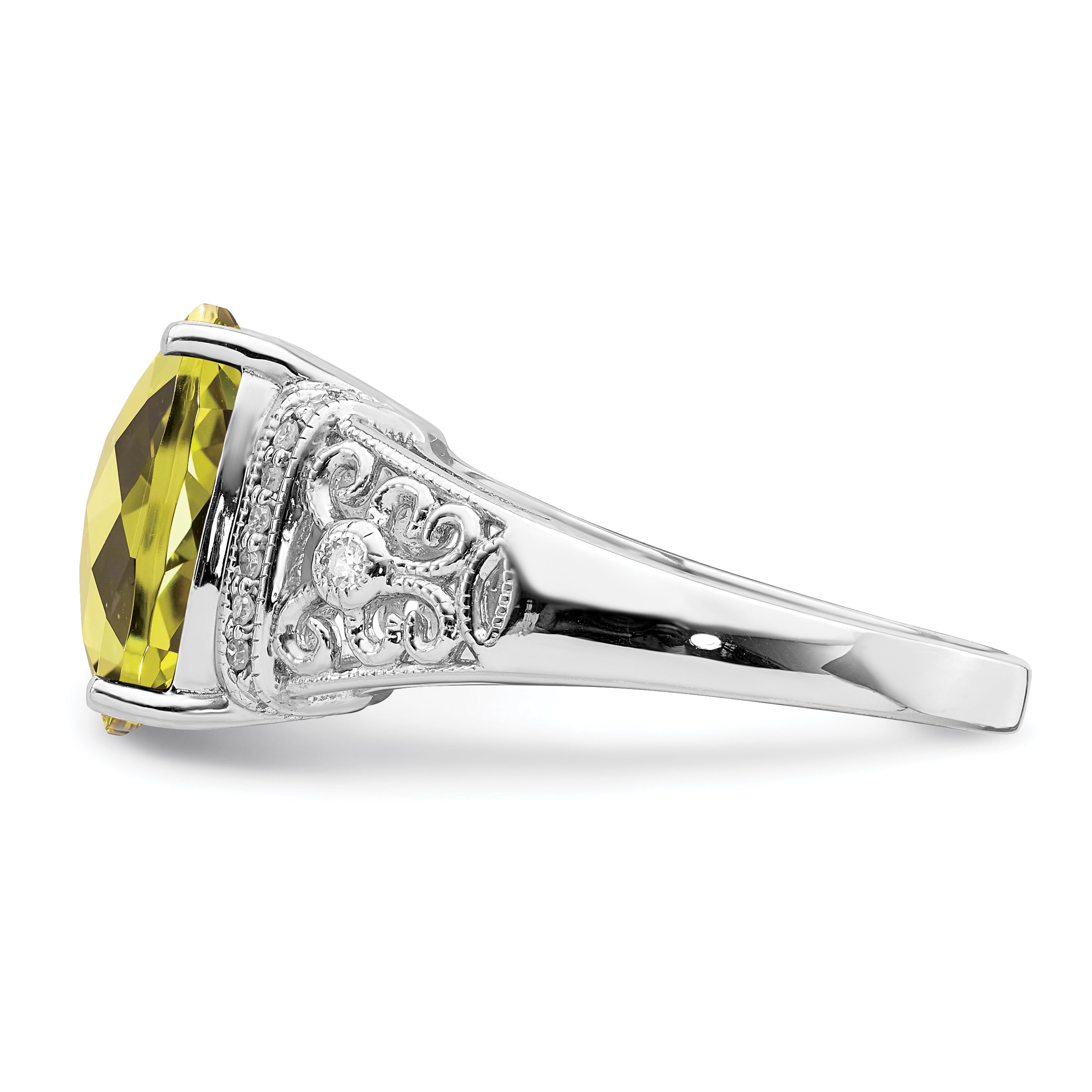 Sterlingsilber Rhodium Diamant & Karo Schliff Zitrone Quarz Ring