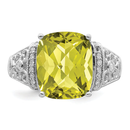 Sterlingsilber Rhodium Diamant & Karo Schliff Zitrone Quarz Ring