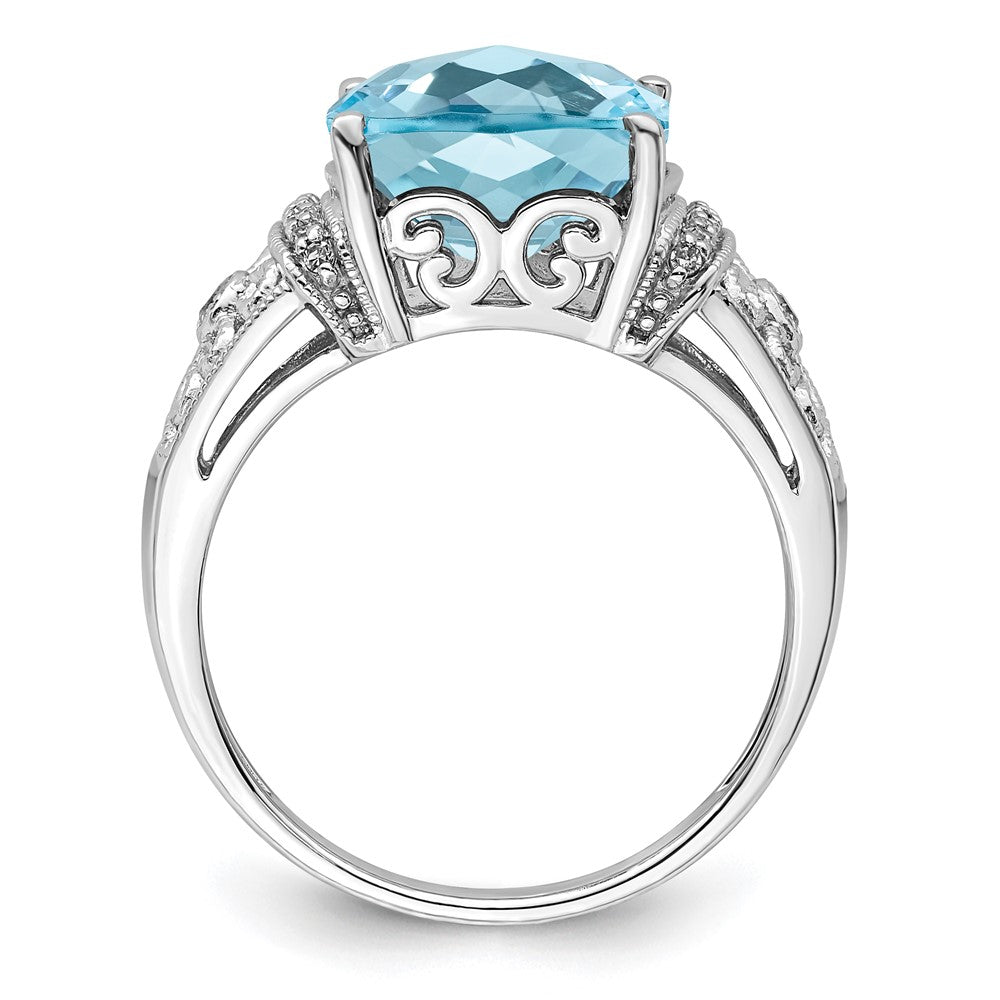 Sterlingsilber Rhodium Diamant & Karo Schliff Himmel Blautopas Ring