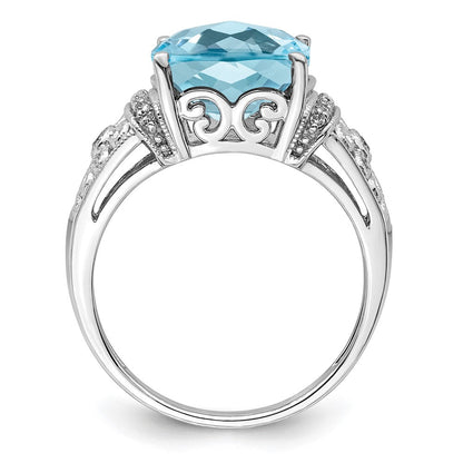 Sterlingsilber Rhodium Diamant & Karo Schliff Himmel Blautopas Ring