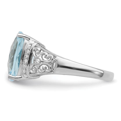 Sterlingsilber Rhodium Diamant & Karo Schliff Himmel Blautopas Ring