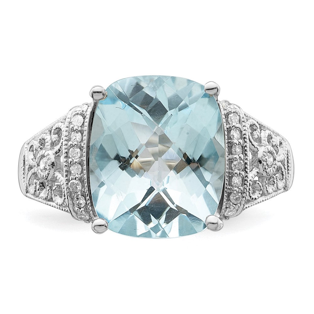 Sterlingsilber Rhodium Diamant & Karo Schliff Himmel Blautopas Ring