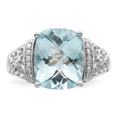 Sterlingsilber Rhodium Diamant & Karo Schliff Himmel Blautopas Ring