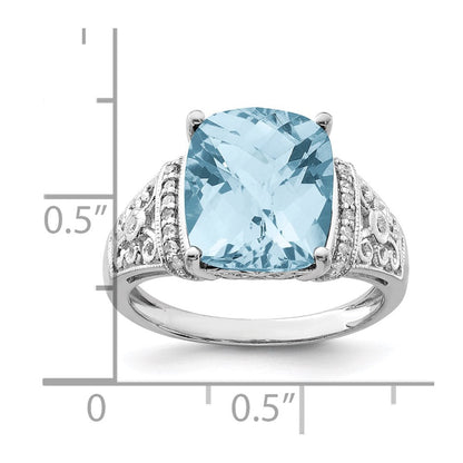 Sterlingsilber Rhodium Diamant & Karo Schliff Himmel Blautopas Ring