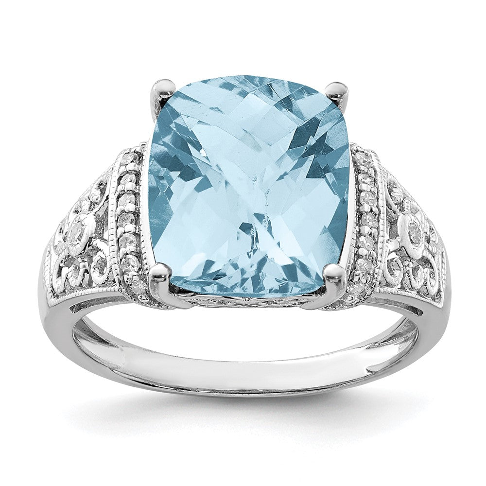 Sterlingsilber Rhodium Diamant & Karo Schliff Himmel Blautopas Ring