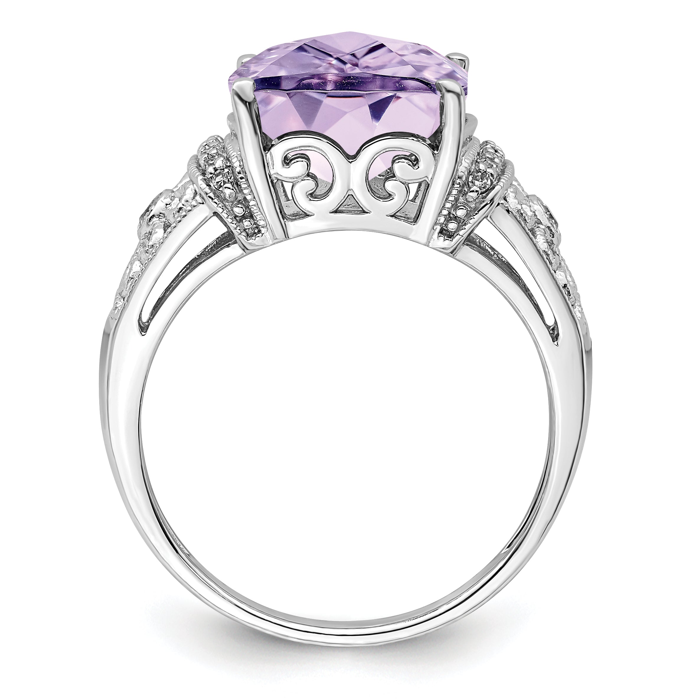 Sterlingsilber Rhodium Diamant & Karo Schliff Rosa Quarz Ring